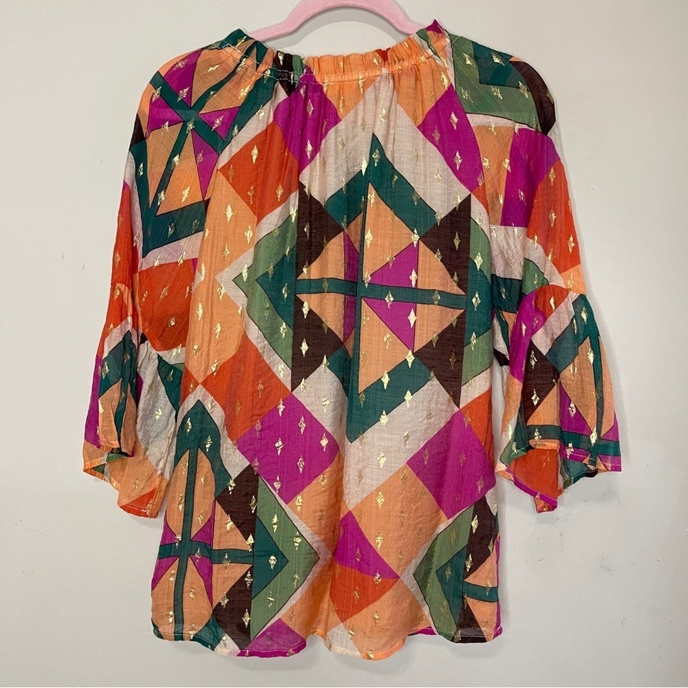 JADE By Melody Tam Bell Sleeve Geometric Print Blouse, Small - Picture 10 of 10